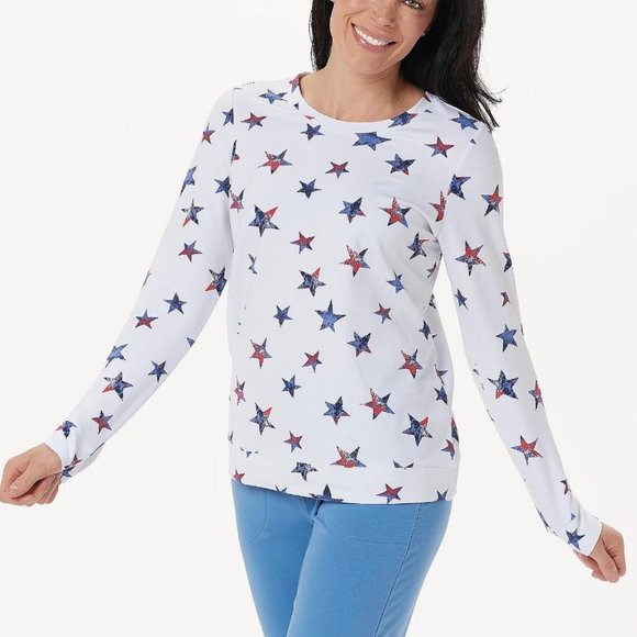 Denim&Co Tops - Denim & Co Active Printed French Terry Long-Sleeve Sweatshirt  11335